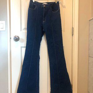 70s Style High Waisted Flare Jeans